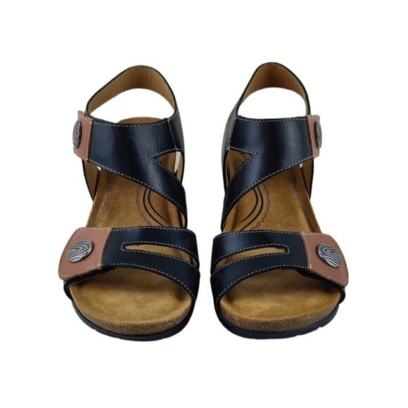 Biza Sandal Wedge US 5.5 Adjustable Straps Comfort Leather Black Brown Summer - Picture 4 of 11